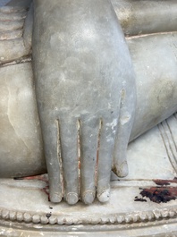A monumental Burmese white marble Post-Pagan Buddha with traces of gilt-lacquer, Ava Kingdom, 17th C