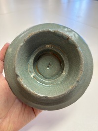 A fine Korean celadon tea bowl with its original stand, Goryeo, 12th C.
