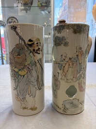 A fine Chinese qianjiang cai 'Tie Guaili' hat stand, signed Yu Huanwen 余煥文, Guanyao mark, dated 1893 and a 'Sages' hat stand, Tongzhi mark, 19th C.