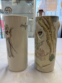 A fine Chinese qianjiang cai 'Tie Guaili' hat stand, signed Yu Huanwen 余煥文, Guanyao mark, dated 1893 and a 'Sages' hat stand, Tongzhi mark, 19th C.