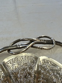 A Chinese silver 'Dragons and Bamboo' basket, Hung Chong 安昌 mark, 19/20th C.