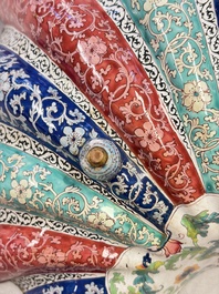 A Chinese Canton enamel shell-shaped basin with floral design, Yongzheng/Qianlong