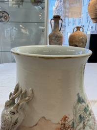 A Chinese qianjiang cai 'Hu' vase with mountainous landscape design, signed Shou Lu Xuan Zhu Ren 受祿軒主人, dated 1906