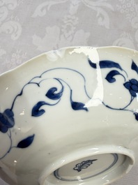 A pair of Chinese blue and white flower-shaped 'Long Eliza' plates, Kangxi