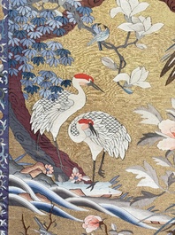 A rare and large Chinese gold-thread and silk 'Bai Niao Chao Feng 百鳥朝鳳' kesi panel, Republic