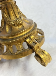 A pair of gilt-bronze-mounted Chinese famille rose capucine-ground vases and a covered bowl, Qianlong