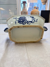 A Chinese blue and white 'Buddhist Lion' tureen and cover, Qianlong