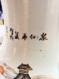 Two Chinese famille rose 'Dai Yu Zang Hua 黛玉葬花' and 'Immortals' vases, signed Lu Xuan 膂軒, one dated 1901, 19/20th C.