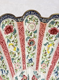A Chinese Canton enamel shell-shaped basin with floral design, Yongzheng/Qianlong