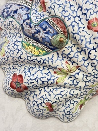 A Chinese Canton enamel shell-shaped basin with floral design, Yongzheng/Qianlong