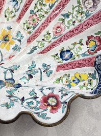 A Chinese Canton enamel shell-shaped basin with floral design, Yongzheng/Qianlong