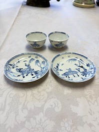 A pair of Chinese blue and white 'Ca Mau' shipwreck cups and saucers, Yongzheng