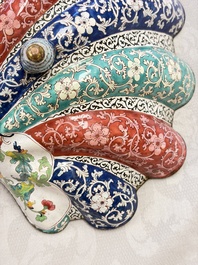 A Chinese Canton enamel shell-shaped basin with floral design, Yongzheng/Qianlong
