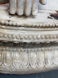A monumental Burmese white marble Post-Pagan Buddha with traces of gilt-lacquer, Ava Kingdom, 17th C