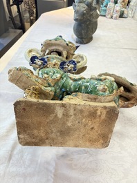 A pair of large Chinese polychrome-glazed Shiwan stoneware Buddhist lions, 19th C.