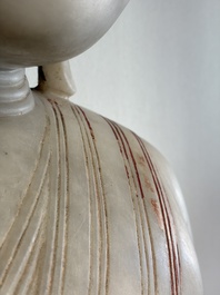 A monumental Burmese white marble Post-Pagan Buddha with traces of gilt-lacquer, Ava Kingdom, 17th C