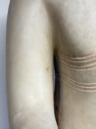 A monumental Burmese white marble Post-Pagan Buddha with traces of gilt-lacquer, Ava Kingdom, 17th C