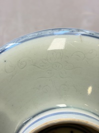 A Chinese blue and white pencil-style 'Buddhist Lions' plate, Chenghua mark, Shunzhi/Kangxi