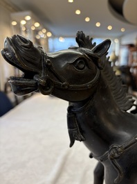 A large Chinese bronze horse-shaped incense burner and cover, 17/18th C.