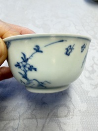 A pair of Chinese blue and white 'Ca Mau' shipwreck cups and saucers, Yongzheng