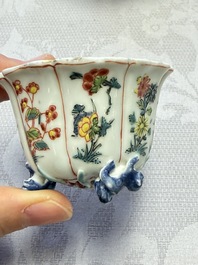 A rare Chinese famille rose moulded cup and saucer with floral design, Yongzheng