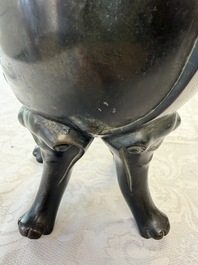 An unusual Chinese zoomorphic 'Mythical Beast' bronze vase, Kangxi