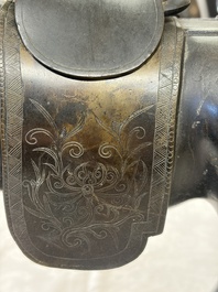 A large Chinese bronze horse-shaped incense burner and cover, 17/18th C.