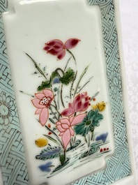 A square Chinese famille rose brush pot with floral design, Yongzheng/Qianlong