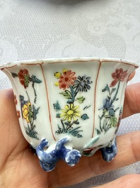 A rare Chinese famille rose moulded cup and saucer with floral design, Yongzheng