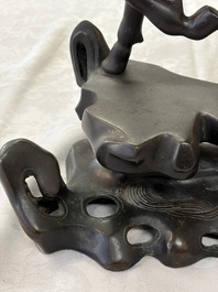 A large Chinese bronze horse-shaped incense burner and cover, 17/18th C.