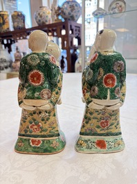 A pair of Chinese verte biscuit 'Piggyback Boys' groups, Kangxi