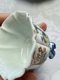 A rare Chinese famille rose moulded cup and saucer with floral design, Yongzheng