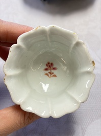 A rare Chinese famille rose moulded cup and saucer with floral design, Yongzheng