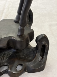 A large Chinese bronze horse-shaped incense burner and cover, 17/18th C.