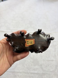 Three Chinese rock crystal sculptures on wooden stands, Republic