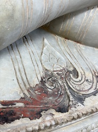 A monumental Burmese white marble Post-Pagan Buddha with traces of gilt-lacquer, Ava Kingdom, 17th C