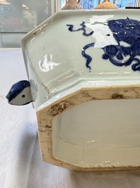 A Chinese blue and white 'Buddhist Lion' tureen and cover, Qianlong