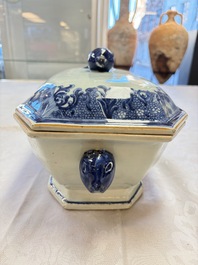 A Chinese blue and white 'Buddhist Lion' tureen and cover, Qianlong