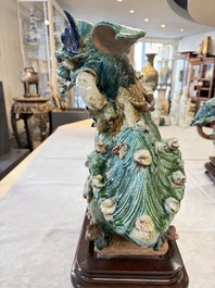 A pair of large Chinese polychrome-glazed Shiwan stoneware Buddhist lions, 19th C.