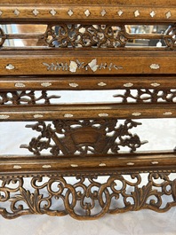A Vietnamese mother-of-pearl-inlaid wooden 'Fishermen' table screen and an embroidered silk 'Dragon' panel, 19th C.