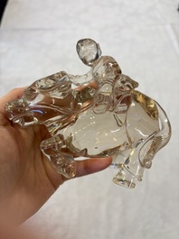 Three Chinese rock crystal sculptures on wooden stands, Republic