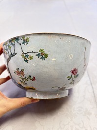 A Chinese Canton enamel 'Phoenix' bowl, Wan Yanchang Zhi 萬延常製 mark, 18th C.