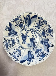 A pair of Chinese blue and white flower-shaped 'Long Eliza' plates, Kangxi