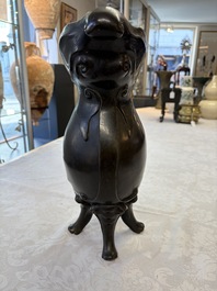 An unusual Chinese zoomorphic 'Mythical Beast' bronze vase, Kangxi