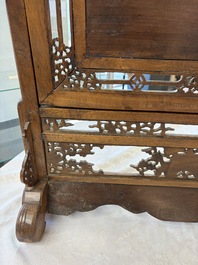A Vietnamese mother-of-pearl-inlaid wooden 'Fishermen' table screen and an embroidered silk 'Dragon' panel, 19th C.