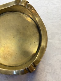 A fine Chinese bronze censer with loop handles and stand, Xuande mark, 18th C.