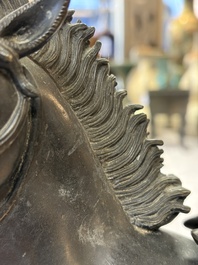 A large Chinese bronze horse-shaped incense burner and cover, 17/18th C.