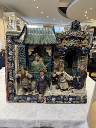 A large and fine Chinese polychrome-glazed Shiwan stoneware group of immortals, 19th C.