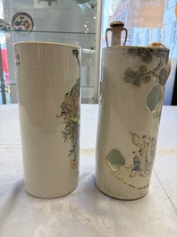 A fine Chinese qianjiang cai 'Tie Guaili' hat stand, signed Yu Huanwen 余煥文, Guanyao mark, dated 1893 and a 'Sages' hat stand, Tongzhi mark, 19th C.