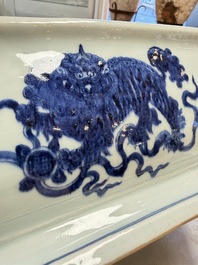 A Chinese blue and white 'Buddhist Lion' tureen and cover, Qianlong